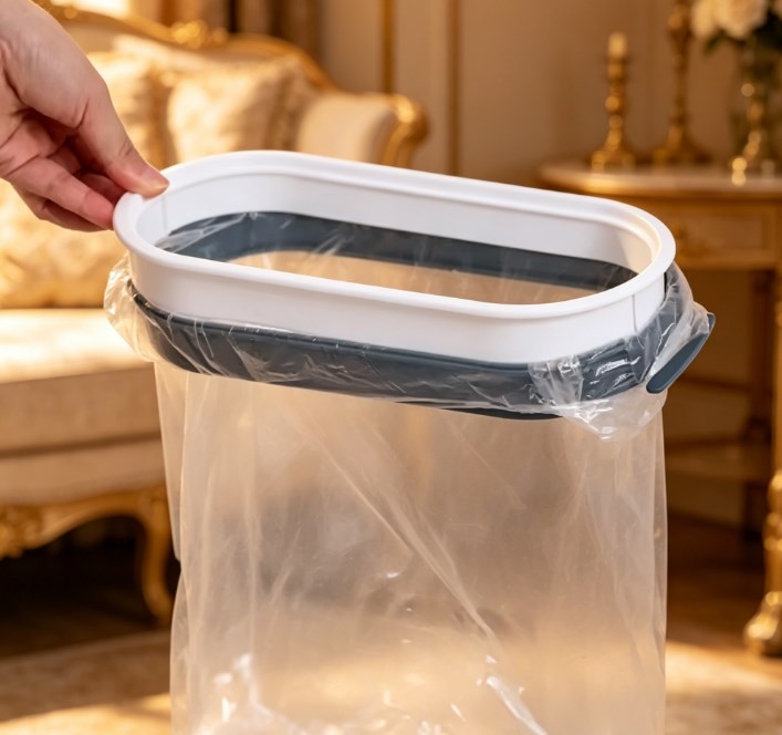 Cabinet Door Trash Bag Stand - Minimalist Hanging Garbage Bag Organizer - 2-in-1 Waste Bag Rack & Hand Towel Holder for Kitchen, Laundry & RV