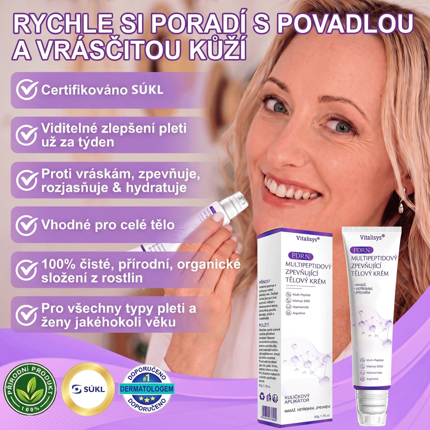 Vitalisys®☀️PDRN Multi-Peptide Masážní tělový krém s válečkem — proti stárnutí, hydratuje, zpevňuje a liftinguje pokožku, podporuje regeneraci, sjednocuje tón pleti a pečuje o nedokonalosti a tmavé skvrny.🍎