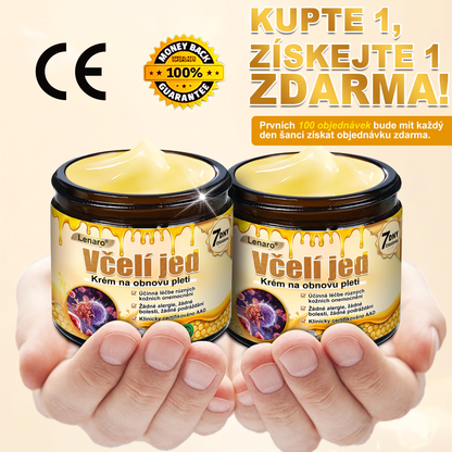 Lenaro® Krém s včelím jedem na obnovu pokožky 🏆 pomáhá při řešení kožních problémů, jako jsou: vrásky, jizvy, pigmentové skvrny, strie, akné, lupénka, ekzém, kožní léze, podráždění, záněty a další kožní potíže.