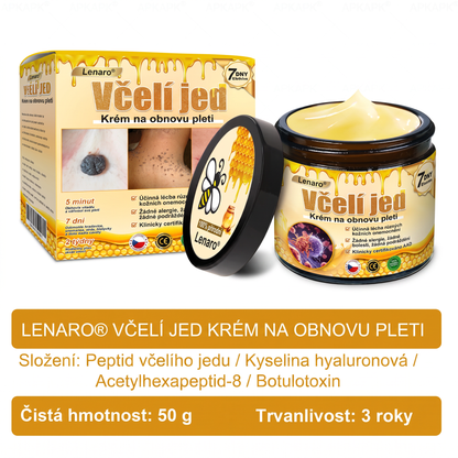 Lenaro® Krém s včelím jedem na obnovu pokožky 💎 pomáhá při řešení kožních problémů, jako jsou: vrásky, jizvy, pigmentové skvrny, strie, akné, lupénka, ekzém, kožní léze, podráždění, záněty a další kožní potíže.