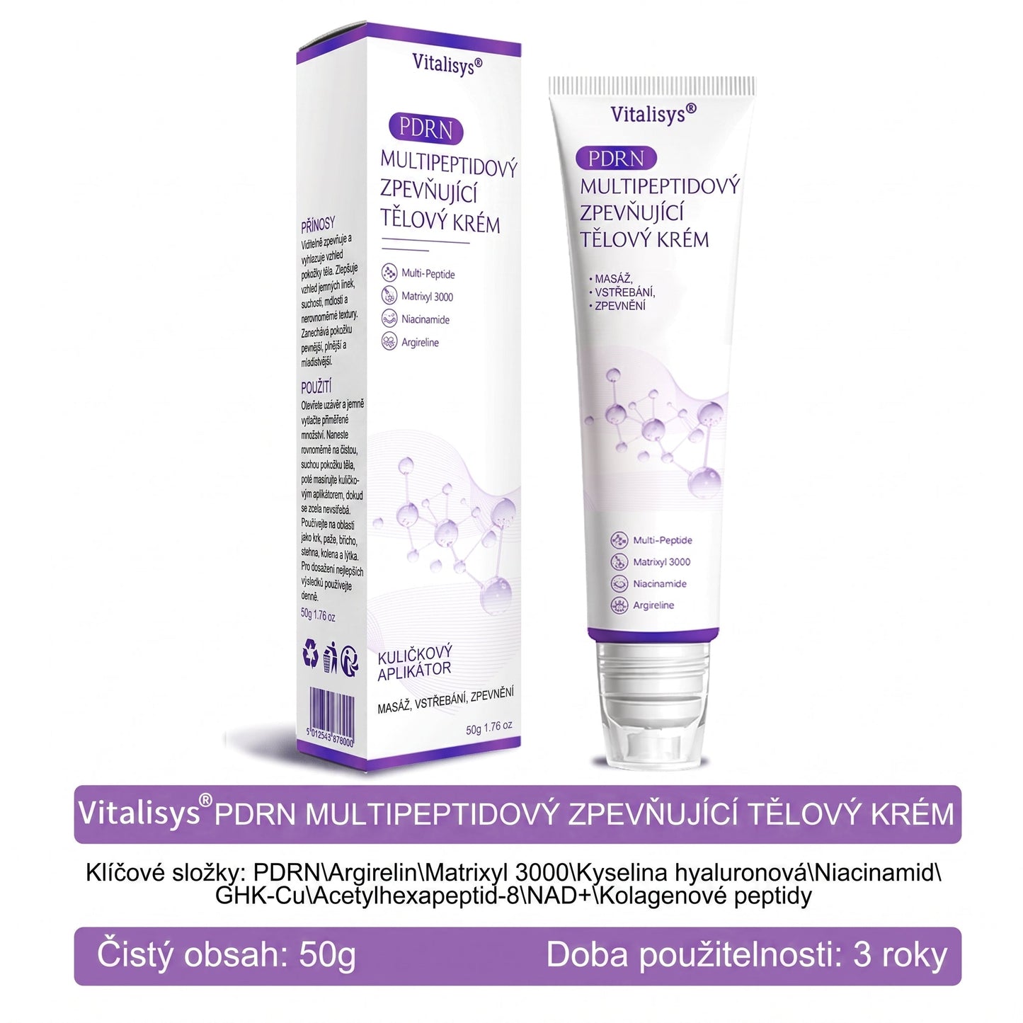 Vitalisys®☀️PDRN Multi-Peptide Masážní tělový krém s válečkem — proti stárnutí, hydratuje, zpevňuje a liftinguje pokožku, podporuje regeneraci, sjednocuje tón pleti a pečuje o nedokonalosti a tmavé skvrny.🍎