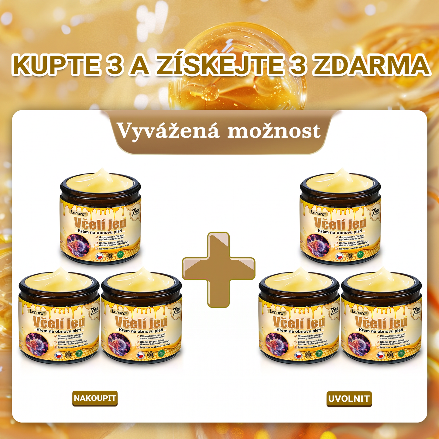 Lenaro® Krém s včelím jedem na obnovu pokožky 🐝 pomáhá při řešení kožních problémů, jako jsou: vrásky, jizvy, pigmentové skvrny, strie, akné, lupénka, ekzém, kožní léze, podráždění, záněty a další kožní potíže.