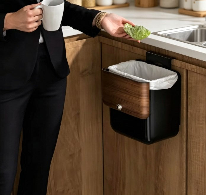 3.2 Gallon Wall-Mounted Kitchen Trash Can with Lid - Hanging Garbage Bin for Cabinet Door - Large Capacity Odor-Proof Compost Bin for Under Sink, Bathroom & Office (Black)