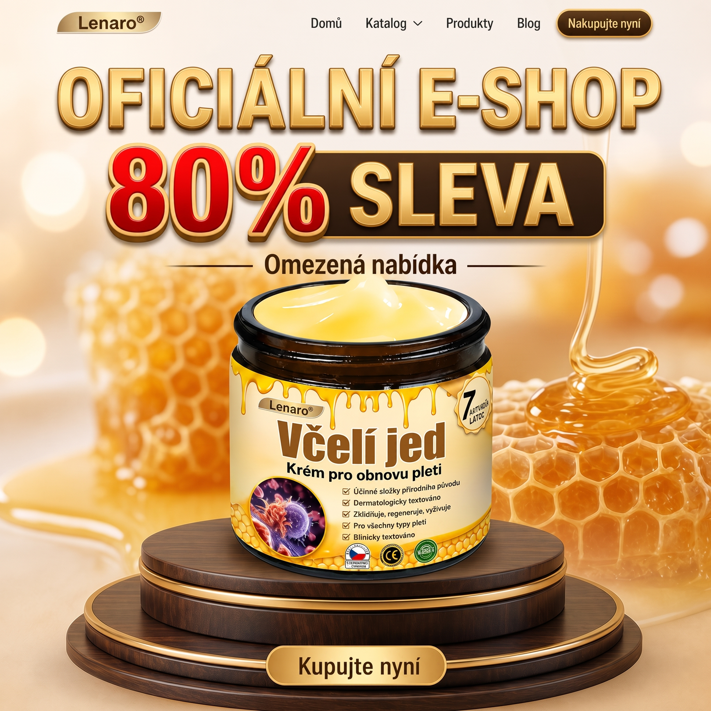 Lenaro® Krém s včelím jedem na obnovu pokožky 🌟 pomáhá při řešení kožních problémů, jako jsou: vrásky, jizvy, pigmentové skvrny, strie, akné, lupénka, ekzém, kožní léze, podráždění, záněty a další kožní potíže.