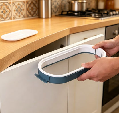 Cabinet Door Trash Bag Stand - Minimalist Hanging Garbage Bag Organizer - 2-in-1 Waste Bag Rack & Hand Towel Holder for Kitchen, Laundry & RV