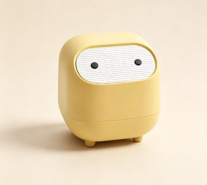 Cute Ninja Mini Garbage Bin with Press Lid - Small Desktop Waste Can for Home Office - Aesthetic Countertop Trash Can for Dorm Room & Bathroom Vanity
