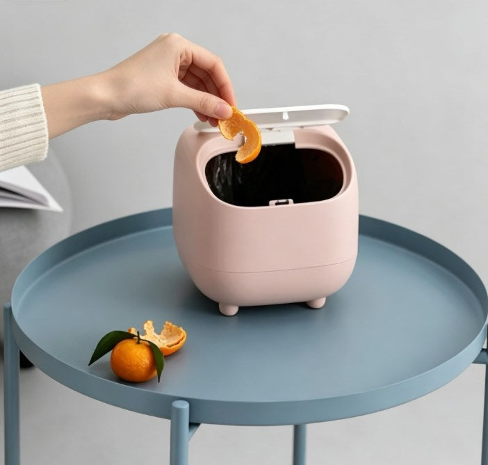 Cute Ninja Mini Garbage Bin with Press Lid - Small Desktop Waste Can for Home Office - Aesthetic Countertop Trash Can for Dorm Room & Bathroom Vanity