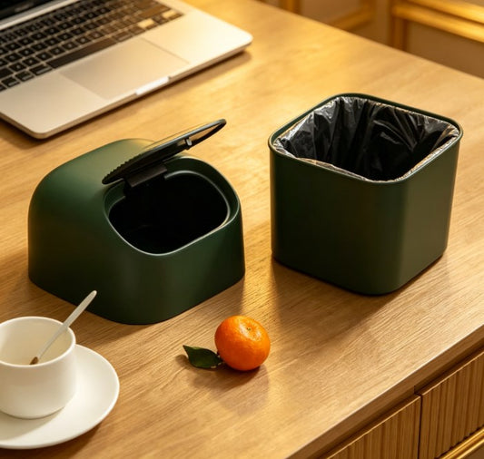 Cute Ninja Mini Garbage Bin with Press Lid - Small Desktop Waste Can for Home Office - Aesthetic Countertop Trash Can for Dorm Room & Bathroom Vanity