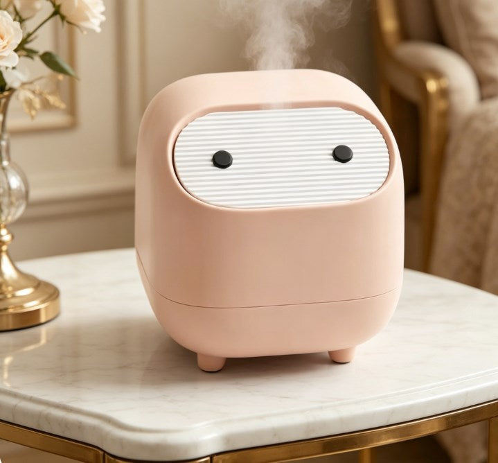 Cute Ninja Mini Garbage Bin with Press Lid - Small Desktop Waste Can for Home Office - Aesthetic Countertop Trash Can for Dorm Room & Bathroom Vanity