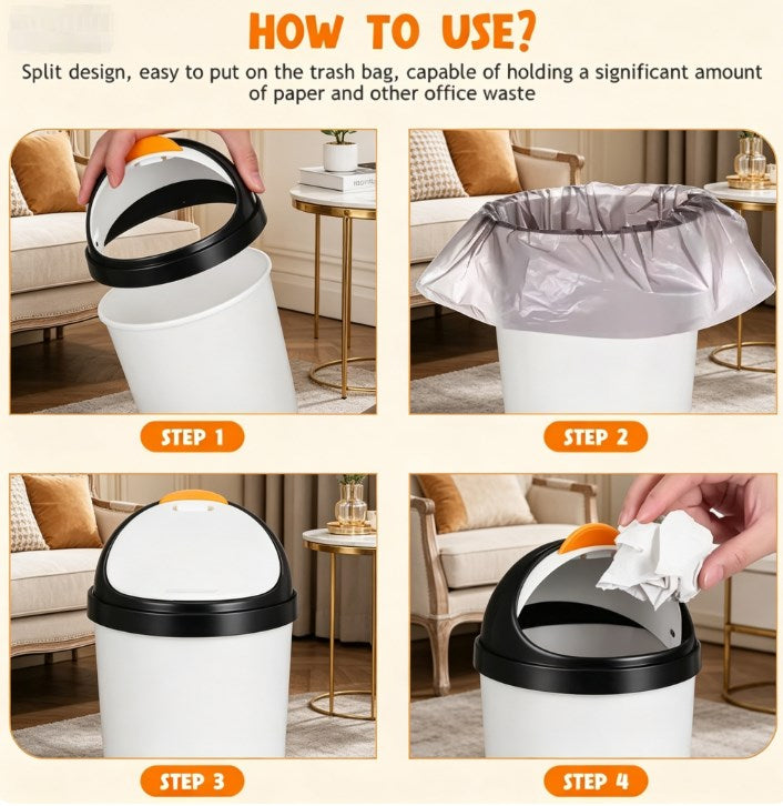 Cute Penguin Desktop Trash Can with Swing Lid - Small Kawaii Wastebasket for Kids Room & Nursery - Aesthetic Plastic Garbage Bin for Study Desk & Home Office Decor