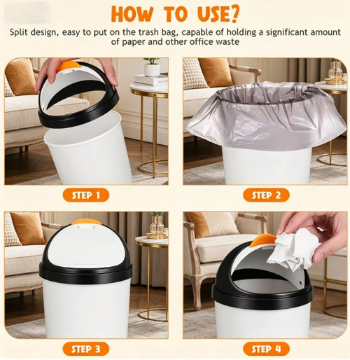 Cute Penguin Desktop Trash Can with Swing Lid - Small Kawaii Wastebasket for Kids Room & Nursery - Aesthetic Plastic Garbage Bin for Study Desk & Home Office Decor