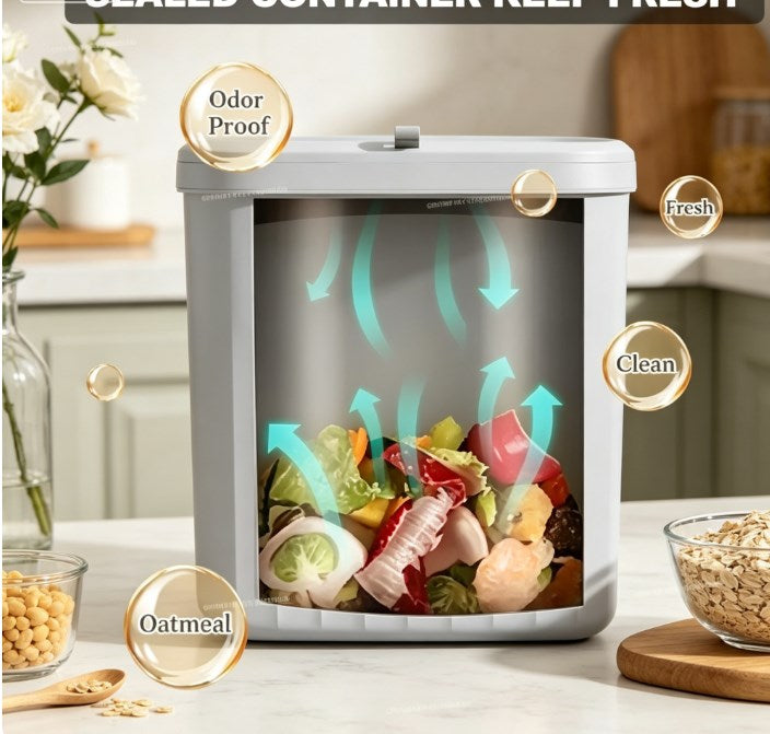 Large Hanging Trash Bin for Kitchen Waste - 12L Space-Saving Cabinet Mounted Garbage Can with Sliding Lid - Sealed Odorless Compost Pail for Food Scraps