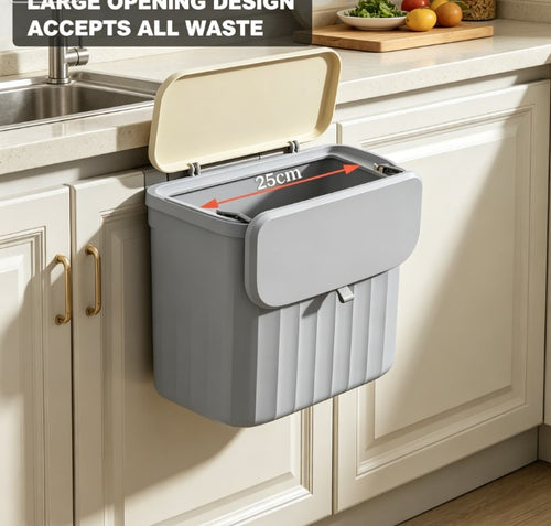 Large Hanging Trash Bin for Kitchen Waste - 12L Space-Saving Cabinet Mounted Garbage Can with Sliding Lid - Sealed Odorless Compost Pail for Food Scraps