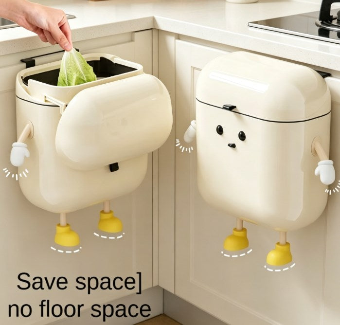 Modern Cream-Colored Slim Step-Free Trash Can - Wall-Mounted Waste Basket with Easy-Open Lid - DIY Small Space Garbage Bin for Modern Home & Kitchen