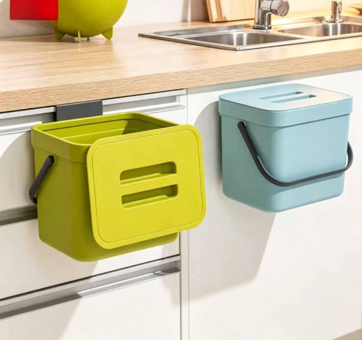 Modern Minimalist Hanging Trash Bin with Lid - Large Space-Saving Kitchen Compost Bin - Thickened Wall-Mount Garbage Can for Cabinetry & Bathroom