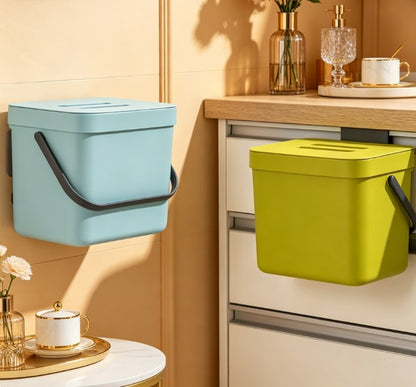 Modern Minimalist Hanging Trash Bin with Lid - Large Space-Saving Kitchen Compost Bin - Thickened Wall-Mount Garbage Can for Cabinetry & Bathroom