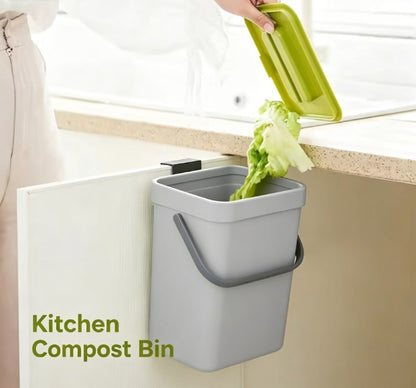 Small Wall-Mounted Kitchen Trash Can with Lid - 1.3 Gallon Odor-Proof Countertop Compost Bin - Green Hanging Garbage Container for Food Waste & Scraps