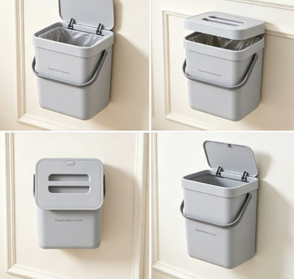 Small Wall-Mounted Kitchen Trash Can with Lid - 1.3 Gallon Odor-Proof Countertop Compost Bin - Green Hanging Garbage Container for Food Waste & Scraps