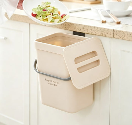 Small Wall-Mounted Kitchen Trash Can with Lid - 1.3 Gallon Odor-Proof Countertop Compost Bin - Green Hanging Garbage Container for Food Waste & Scraps