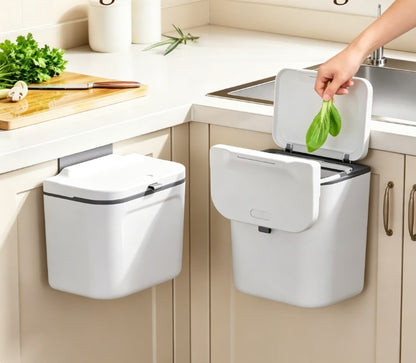 Under-Sink Hanging Garbage Bin for Kitchen Waste - Space-Saving Cabinet Mounted Trash Can with Sliding Lid - Sealed Compost Pail for Food Scraps & Bathroom