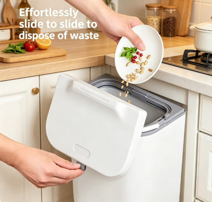 Under-Sink Hanging Garbage Bin for Kitchen Waste - Space-Saving Cabinet Mounted Trash Can with Sliding Lid - Sealed Compost Pail for Food Scraps & Bathroom